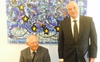 Ο υπουργός Ανάπτυξης Νίκος Δένδιας συναντήθηκε με τον υπουργό Οικονομικών της Γερμανίας Βόλφγκανγκ Σόιμπλε.
