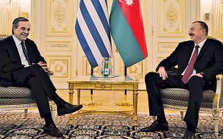Ο κ. Αντ. Σαμαράς και ο πρόεδρος του Αζερμπαϊτζάν Ιλχάμ Αλίγιεφ, κατά τη συνάντησή τους στο Μπακού.