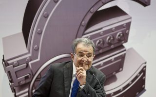 Romano Prodi, former Prime Minister of Italy, gestures as he delivers a speech entitled 