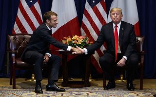 President Donald Trump meets with French President Emmanuel Macron at the Lotte New York Palace hotel during the United Nations General Assembly, Monday, Sept. 24, 2018, in New York. (AP Photo/Evan Vucci)