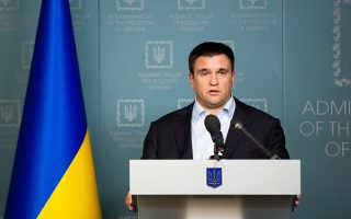 epa07190159 Ukrainian Foreign Affairs Minister Pavlo Klimkin speaks during his statement in Kiev, Ukraine, 25 November 2018. Russia has seized three Ukrainian vessels amid their leaving the Kerch Strait; Ukrainian President Petro Poroshenko is gathering the Military Cabinet over the incident. The two small-sized `Berdiansk` and `Nikopol` armored artillery boats have come under enemy fire and are now dead in the water. The `Yany Kapu` tugboat has forcibly been stopped. The vessels have been captured by special forces of the Russian Federation, the press service of Ukraine`s Navy said on Facebook on Sunday evening. The Ukrainian Navy also reported the number of the Ukrainian servicemen wounded in the incident grew to two persons as Ukrainian media report.  EPA/MYKHAILO MARKIV / POOL
