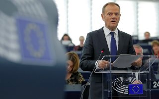 European Council President Donald Tusk delivers a speech during a debate on the last December European summit and Brexit at the European Parliament in Strasbourg, France, January 16, 2018.  REUTERS/Vincent Kessler