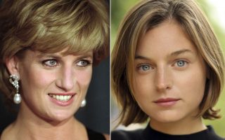 This combination photo shows Diana, Princess of Wales, at the United Cerebral Palsy's annual dinner in New York on Dec. 11, 1995, left, and actress Emma Corrin, who has been cast to portray Lady Diana Spencer in season four of the Netflix series 