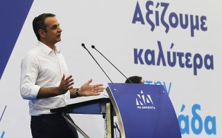 Ο πρόεδρος της ΝΔ Κυριάκος Μητσοτάκης, μιλάει στην προεκλογική συγκέντρωση του κόμματος ενόψει των ευρωεκλογών και αυτοδιοικητικών εκλογών στο κλειστό γυμναστήριο του Περιστερίου, Τετάρτη 22 Μαΐου 2019. ΑΠΕ-ΜΠΕ/ΑΠΕ-ΜΠΕ/ΑΛΕΞΑΝΔΡΟΣ ΒΛΑΧΟΣ