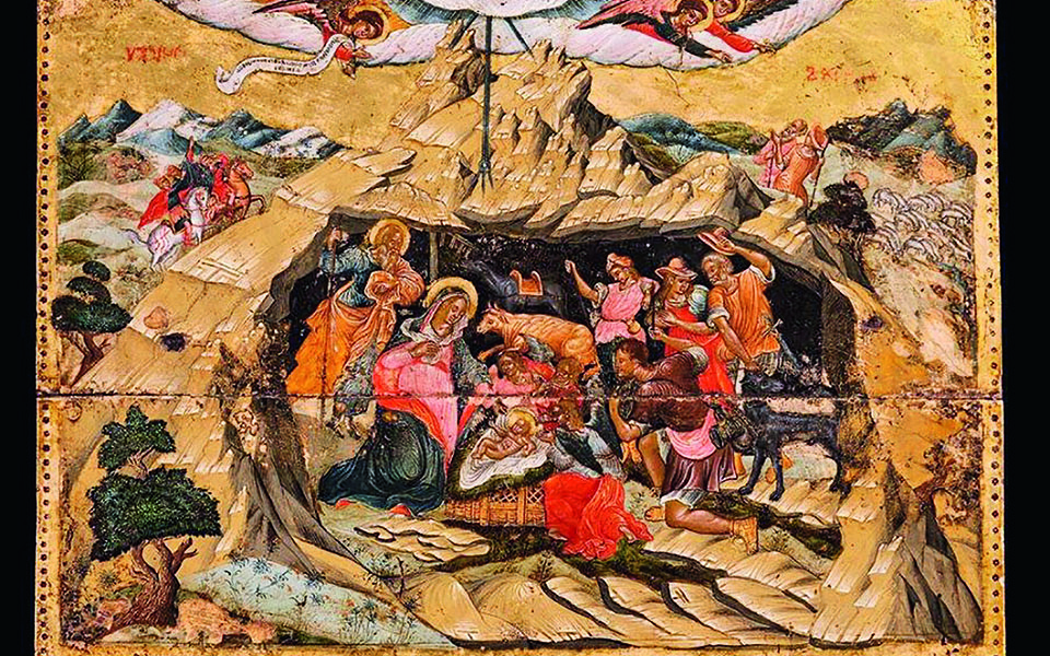 «Η Γέννηση του Χριστού». Το έργο έχει φιλοτεχνηθεί σύμφωνα με το ύφος του Χανιώτη ζωγράφου Θεόδωρου Πουλάκη (περ. 1620-1692). Δεύτερο μισό του 18ου αιώνα, δωρεά Αιμίλιου Βελιμέζη. 
Φωτ. ΣΥΛΛΟΓΗ ΜΟΥΣΕΙΟΥ ΜΠΕΝΑΚΗ