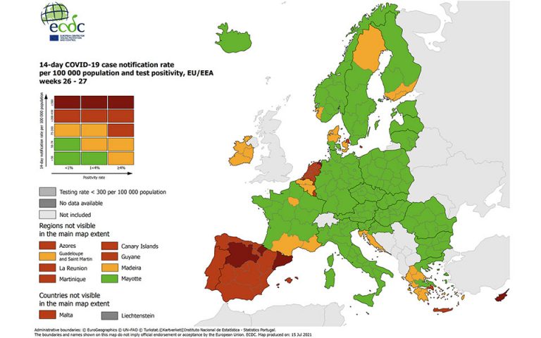 Χάρτης ECDC: «Πορτοκαλί» Αττική και Κρήτη