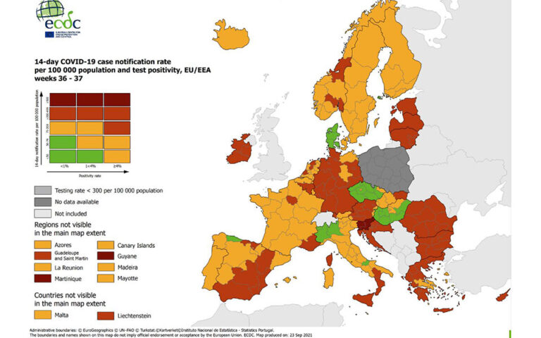 Χάρτης ECDC: «Πορτοκαλί» και «κίτρινη» η Ελλάδα