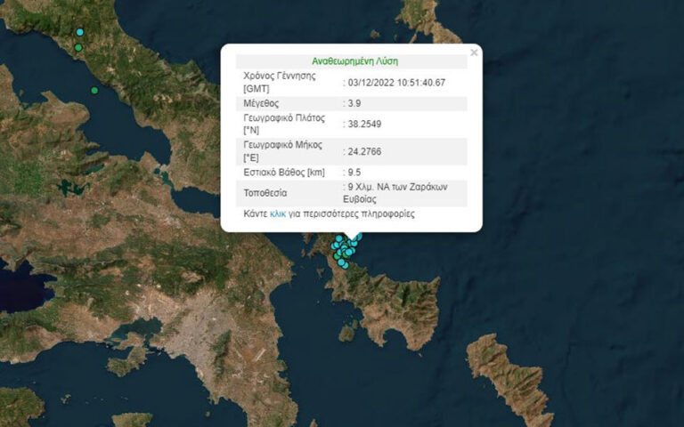 Σεισμός τώρα: Δύο δονήσεις 3,9 Ρίχτερ στην Εύβοια