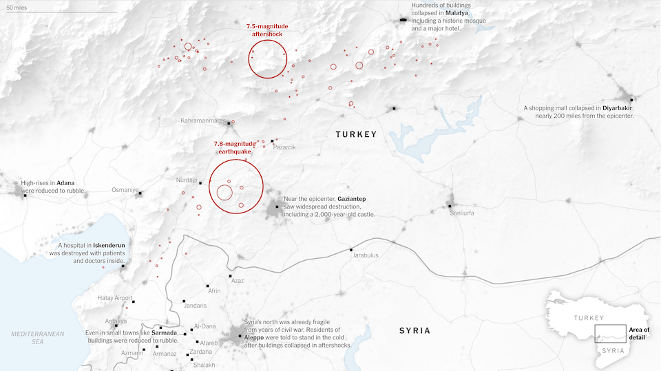 Σεισμός σε Τουρκία και Συρία: Η έκταση της καταστροφής σε χάρτες-1