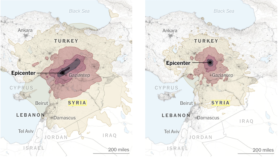  Σεισμός σε Τουρκία και Συρία: Η έκταση της καταστροφής σε χάρτες.