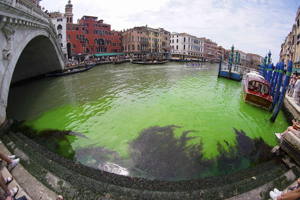 Βενετία: Tο Κανάλ Γκράντε «βάφτηκε» πράσινο-2