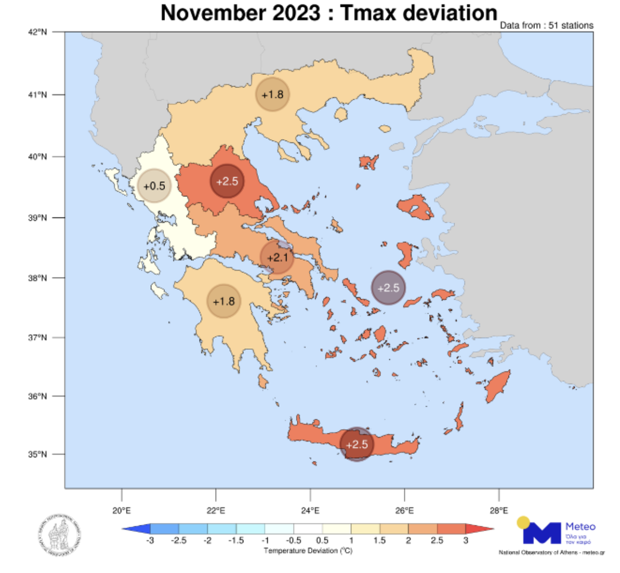 Νοέμβριος 2023: Ο θερμότερος των τελευταίων 15 ετών σε Θεσσαλία, Πελοπόννησο, Κρήτη, Αιγαίο-1